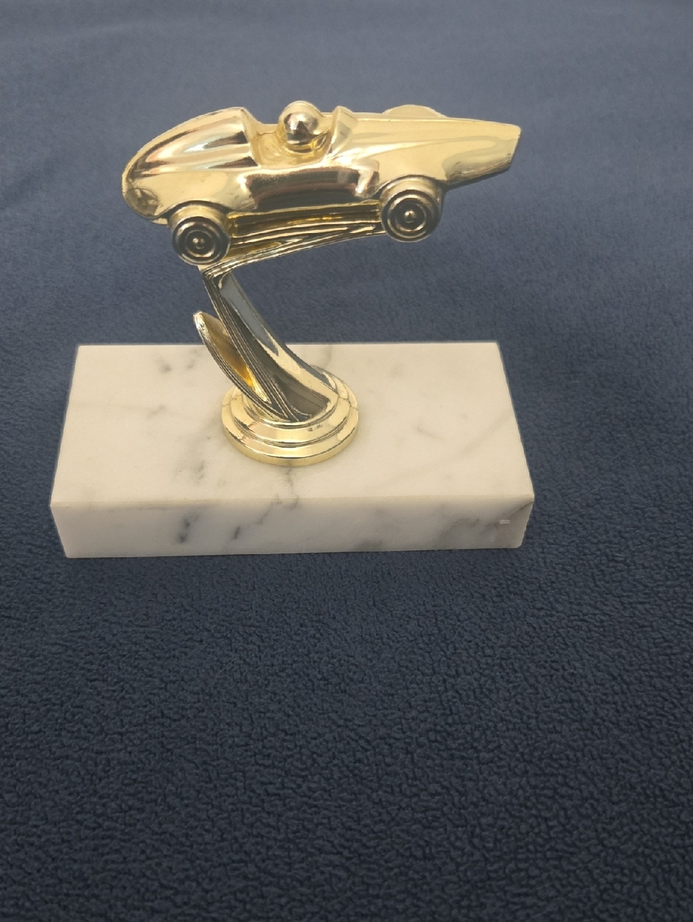 Gold Racing Car Trophy on Marble Base
